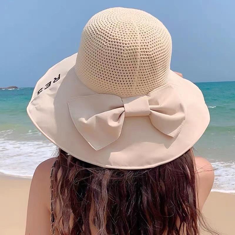 Mũ rộng vành gắn nơ thời trang -mũ cói đi biển siêu xinh mũ nón tai bèo