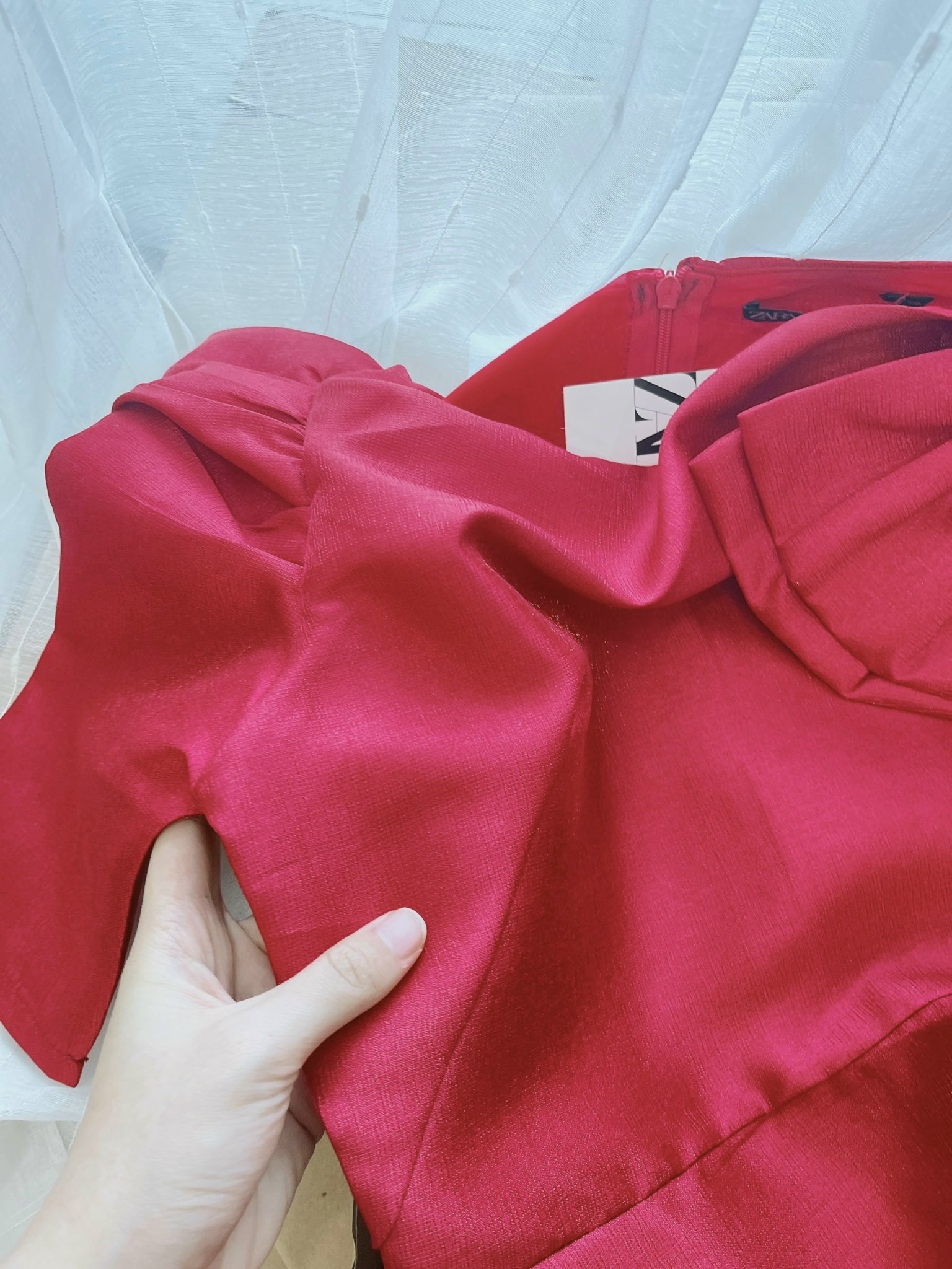 Váy xòe tác ta tay lỡ bồng nơ vai DN491