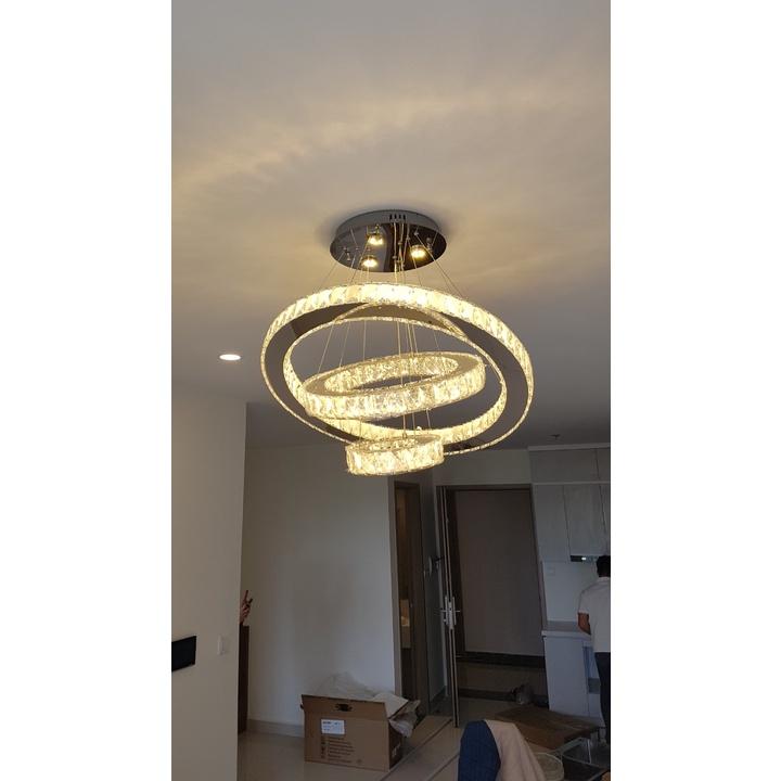 Đèn thả pha lê 3 vòng điều khiển từ xa