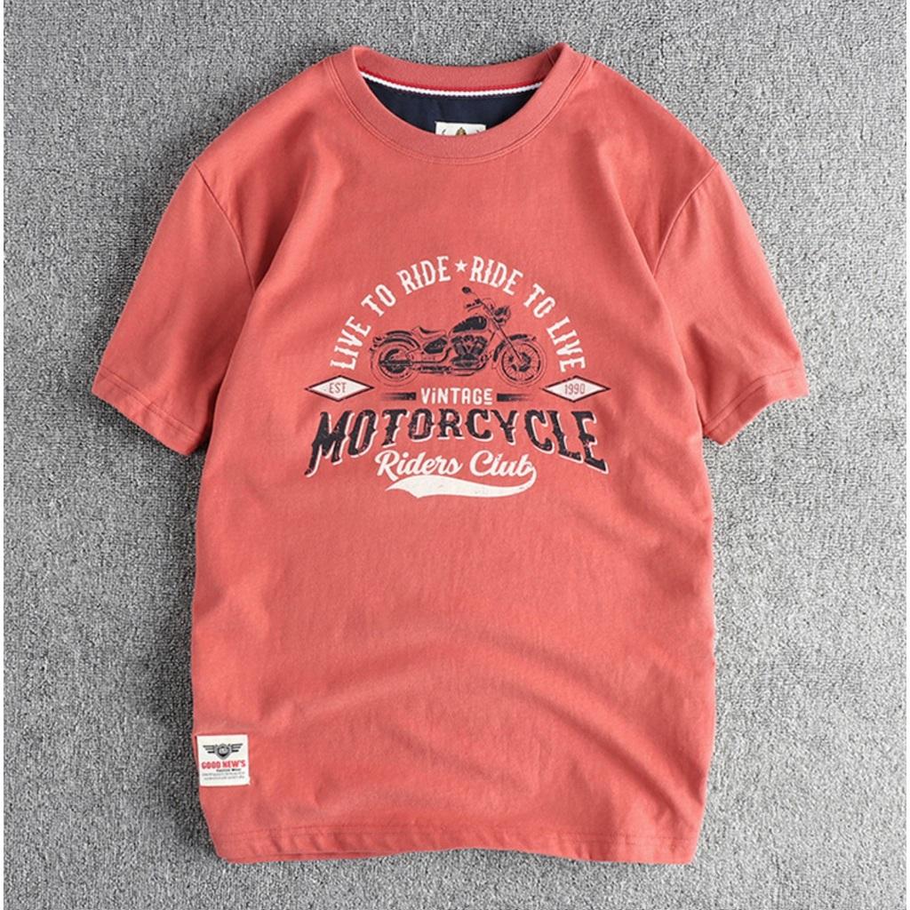 Áo thun phong cách Retro_Biker_dã ngoại - Màu kaki