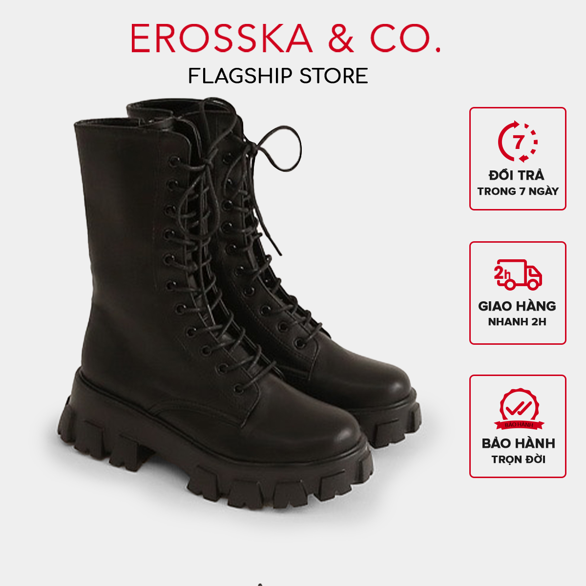 Erosska - Giày boot cổ cao có khoá kéo phong cách cá tính năng động - GB008