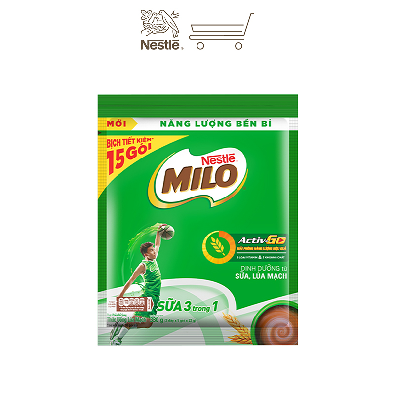 Combo 2 bịch thức uống lúa mạch Nestlé Milo sữa 3 trong 1 (Bịch 15 gói x 22g)