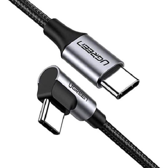 Hình ảnh Cáp sạc và truyền dữ liệu 2 cổng USB Type-C, một đầu bẻ góc 90 độ, hỗ trợ sạc nhanh PD 60W, dòng tối đa 3A UGREEN US255 - Hàng chính hãng