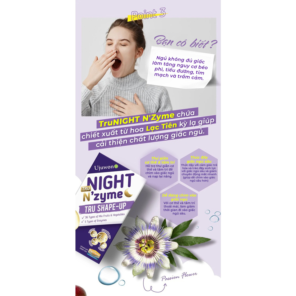 Viên Uống An Thần, Cải Thiện Giấc Ngủ,Hỗ Trợ Giảm Cân, Detox Cơ Thể Trunight N'zyme Ujuwon - Hộp 30 Viên