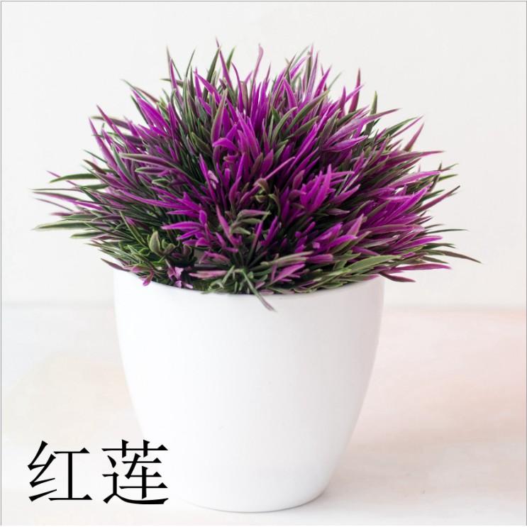Chậu lá cỏ bonsai giả để bàn nhiều màu -Chậu hoa để bàn-Hoa giả trang trí nhà hàng cafe