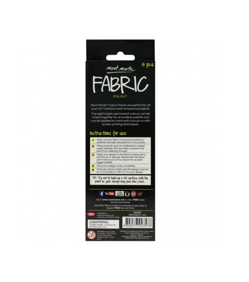 Màu Fabric Paint Mont Marte Bộ 20ml X 8 Màu