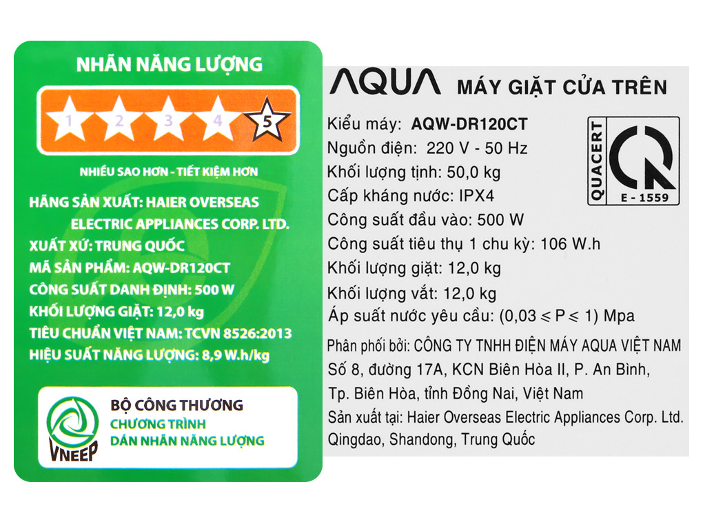 Máy giặt Aqua Inverter 12kg AQW-DR120CT(S) - Hàng chính hãng (chỉ giao HCM)