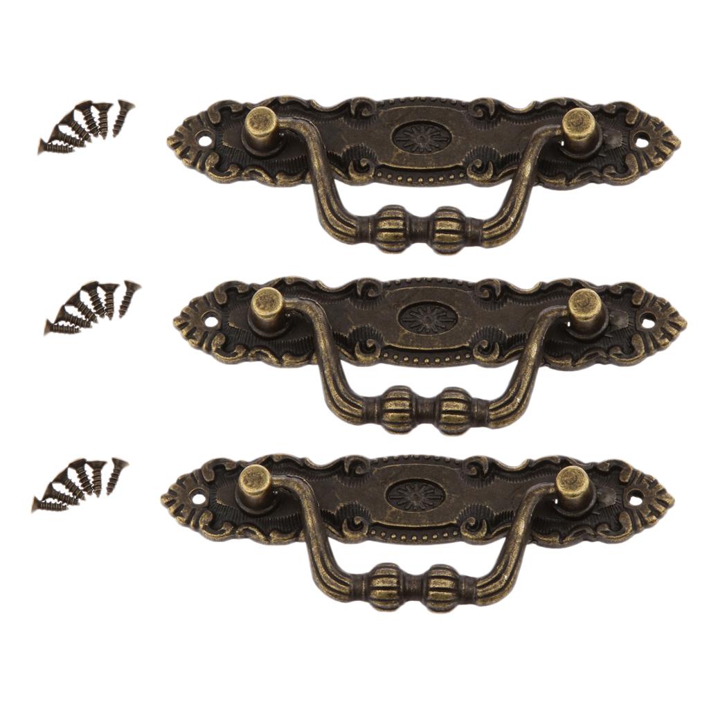 3Pc Retro Furniture Pull Handles for Drawer Door Cabinet Dresser Jewelry Box