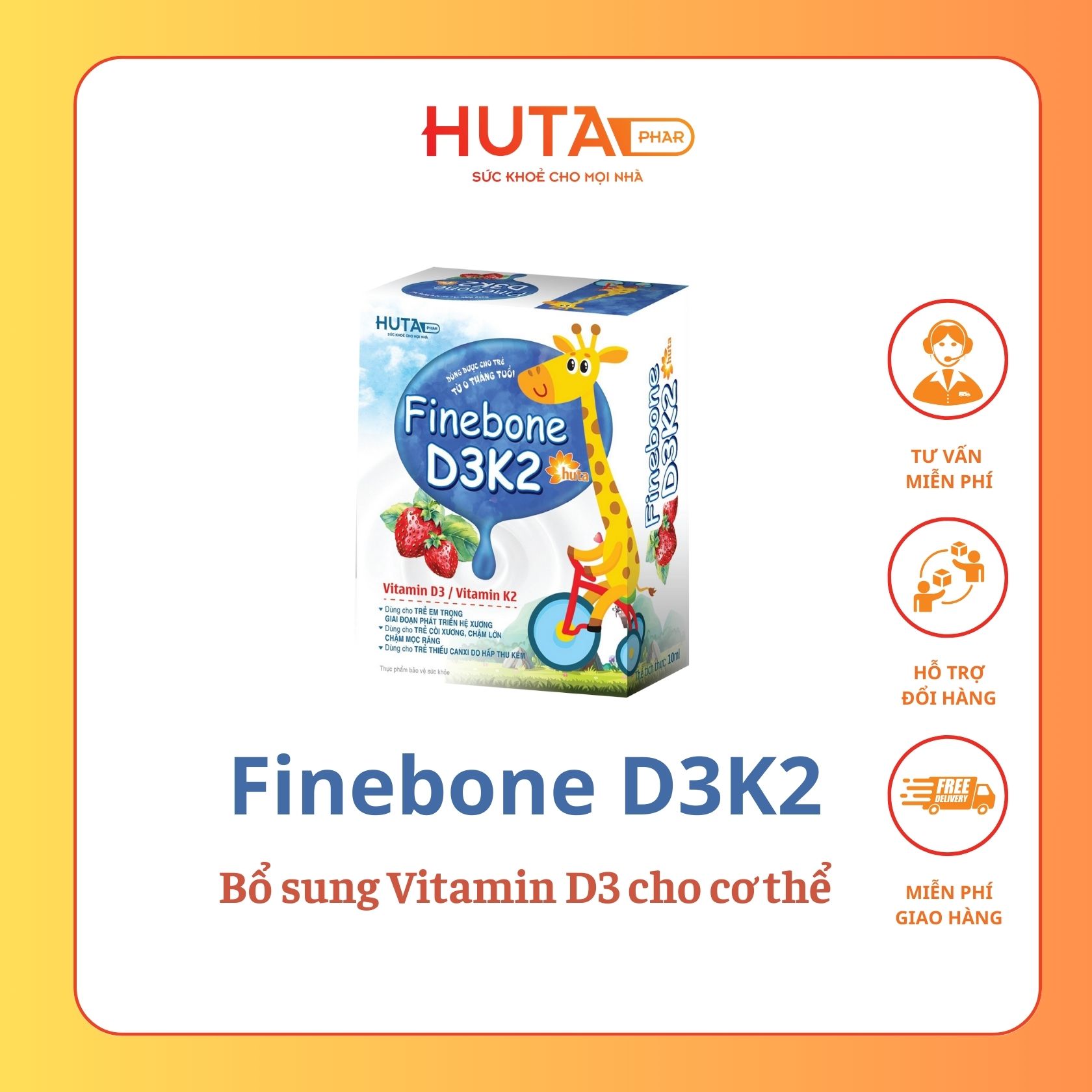 Finebone D2K3 bổ sung vitamin D3 và K2 giúp tăng cường hấp thu canxi