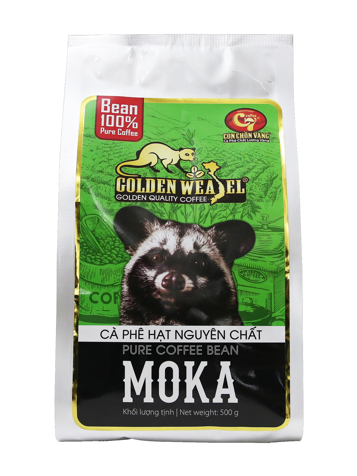 Cà Phê Hạt Moka Rang Mộc 100% Nguyên Chất Con Chồn Vàng - Túi 500Gr