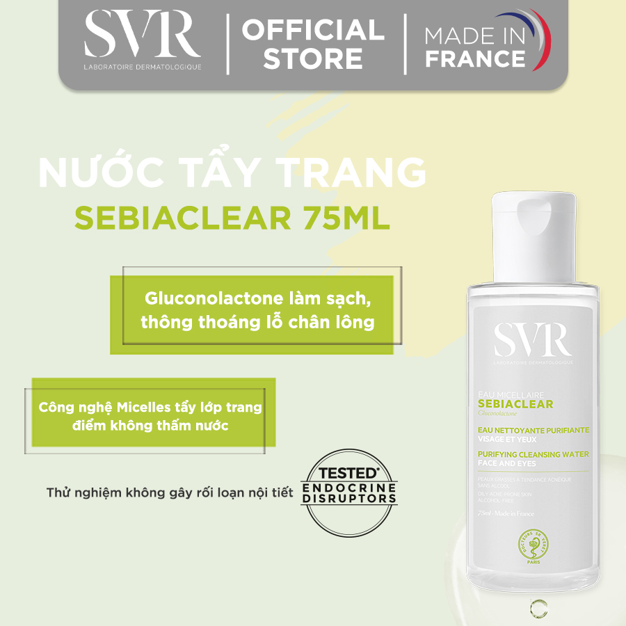 Bộ Đôi Gel Rửa Mặt SVR SEBIACLEAR Gel Moussant 55ml và Tẩy Trang SEBIACLEAR Eau Micellaire 75ml Cho Da Dầu Mụn