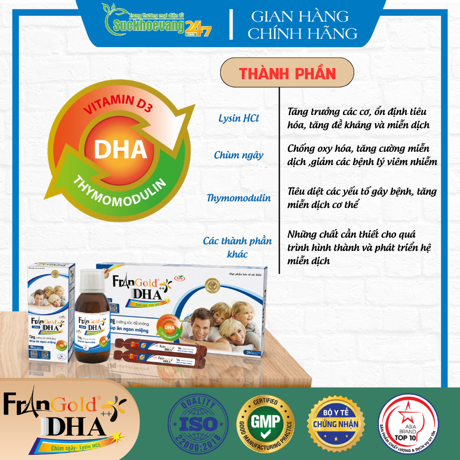Siro FranGold DHA++ hỗ trợ phát triển trí não, tăng cường sức đề kháng, giúp bé ăn ngon miệng - hộp 20 ống x 10ml/ Lọ 125ml