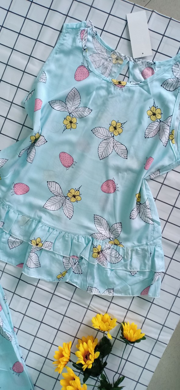 Đồ bộ tole (lanh) loại 1 (40-70kg) - xanh - size 4