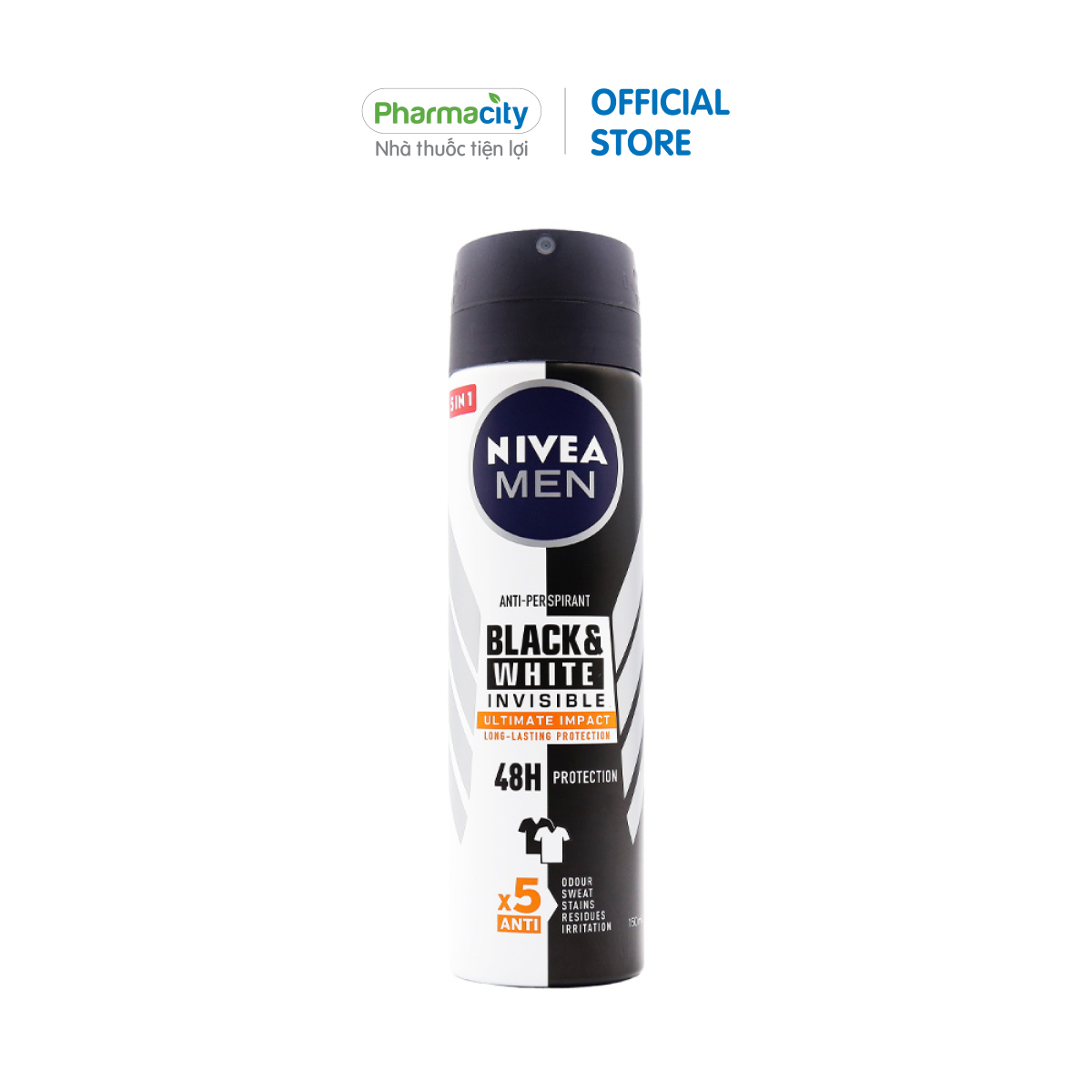 Xịt khử mùi ngăn vệt ố vàng cho nam Nivea Men Invisible Black &amp; White (150ml)