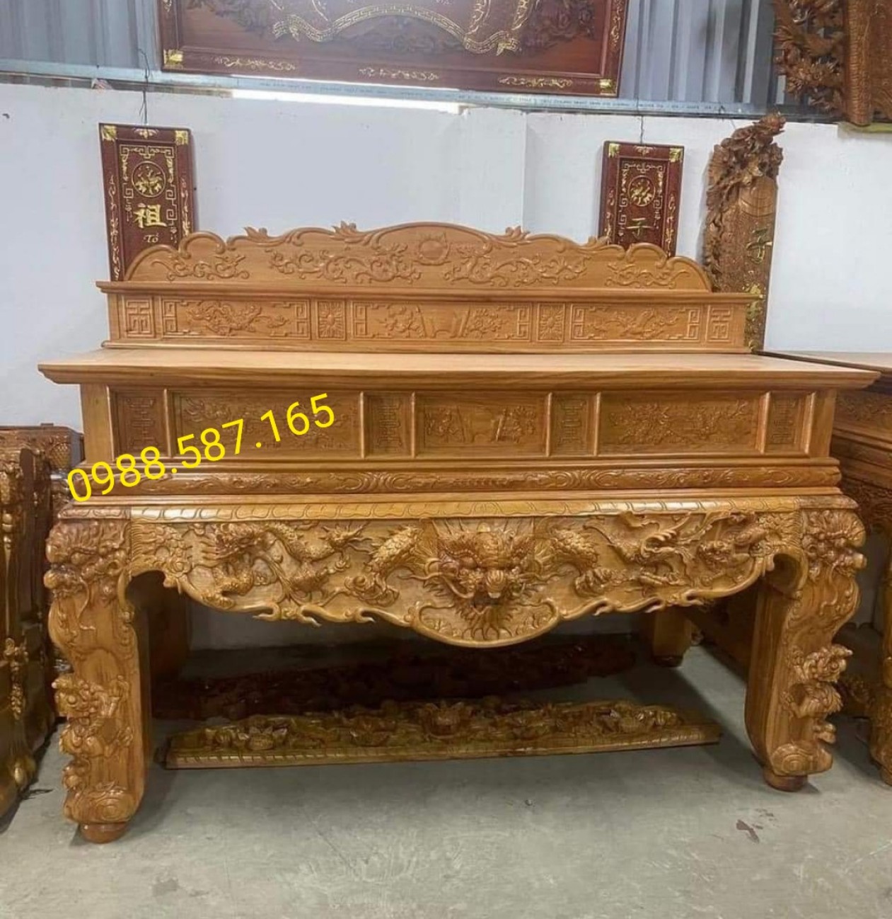 Sập thờ gỗ gõ đỏ chân 22