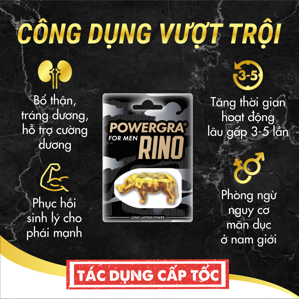 Viên uống phục hồi và hỗ trợ nam giới Powergra For Men Rino - Vỉ 1 viên