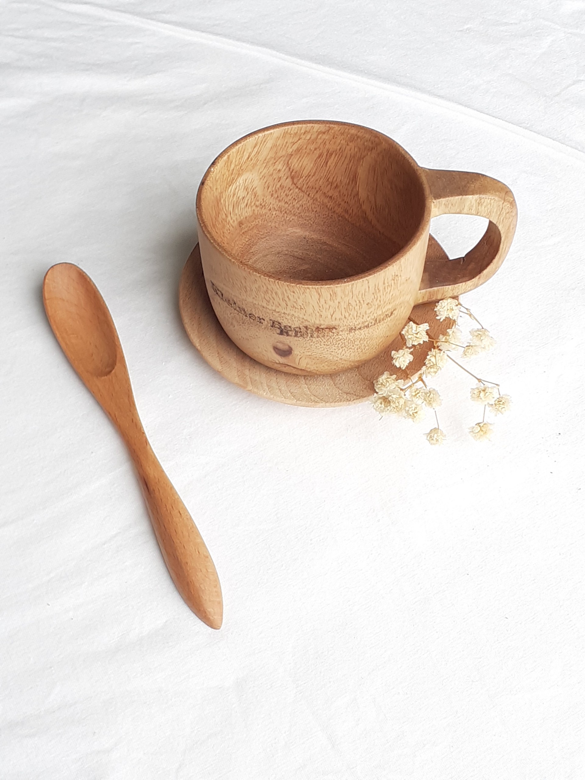 Bộ 6 thìa muỗng cà phê, sinh tố GỖ ĐÀO nhỏ màu sáng 15cmx2cm