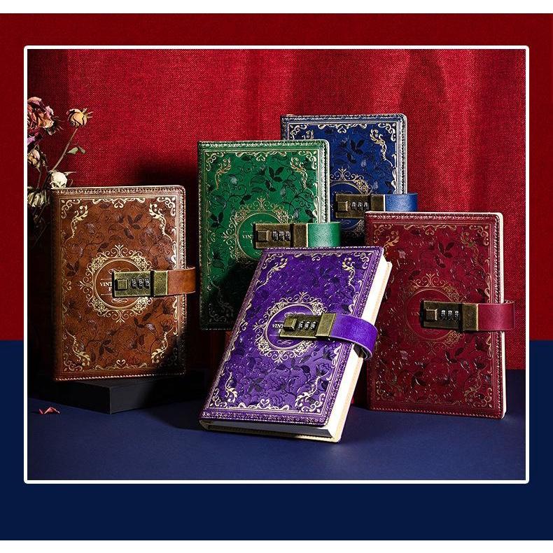 SỔ TAY, NHẬT KÝ BÌA DA CAO CẤP PHONG CÁCH CỔ ĐIỂN VINTAGE CÓ KHÓA MẬT KHẨU