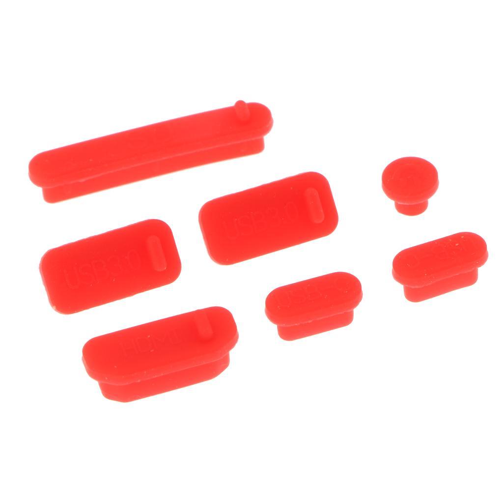 14 Pieces USB HDMI Audio Port Dustproof Plug Cover for PC Black + Red