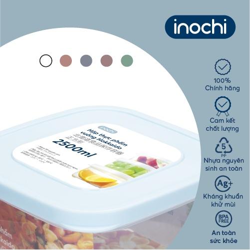 Hộp thực phẩm vuông Inochi - Hokkaido 2500ml Thân Trắng trong + Nắp màu Xanh/Hồng/Cam/Trắng trong
