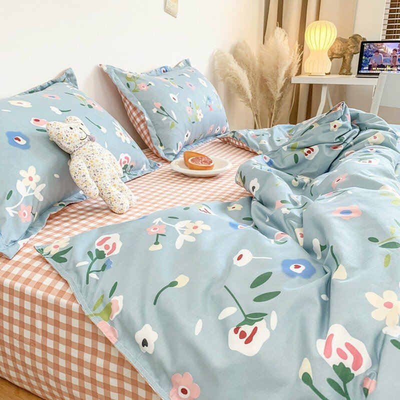 Bộ Chăn Ga Gối 4 Món Vải Cotton Mềm Mại Cao Cấp Họa Tiết Hoa Lá CHIPBED004