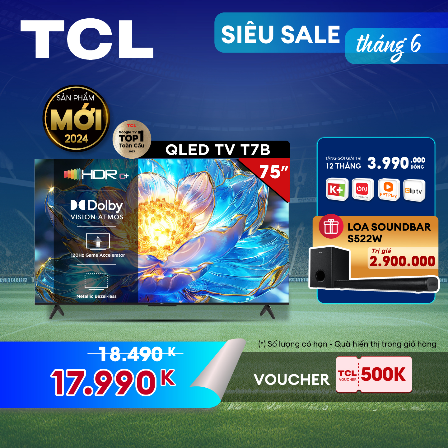TCL 75T7B 75&quot; QLED 4K Google TV - Tivi 75inch - Hàng chính hãng - Bảo hành 2 năm