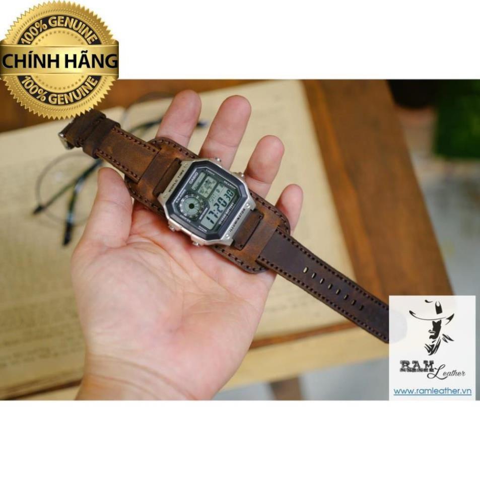 Dây đồng hồ kiểu Đức da bò NÂU ĐẤT– COMBO RAM B1 + 1950 - HÀNG CHÍNH HÃNG