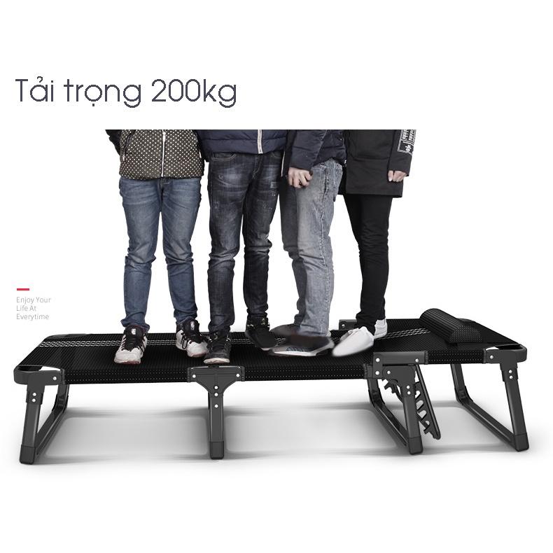 Giường Xếp 4 Chân Thép Đen Xịn Tựa Lưng 68x189x28cm, Giường Văn Phòng Gấp Gọn Thông Minh