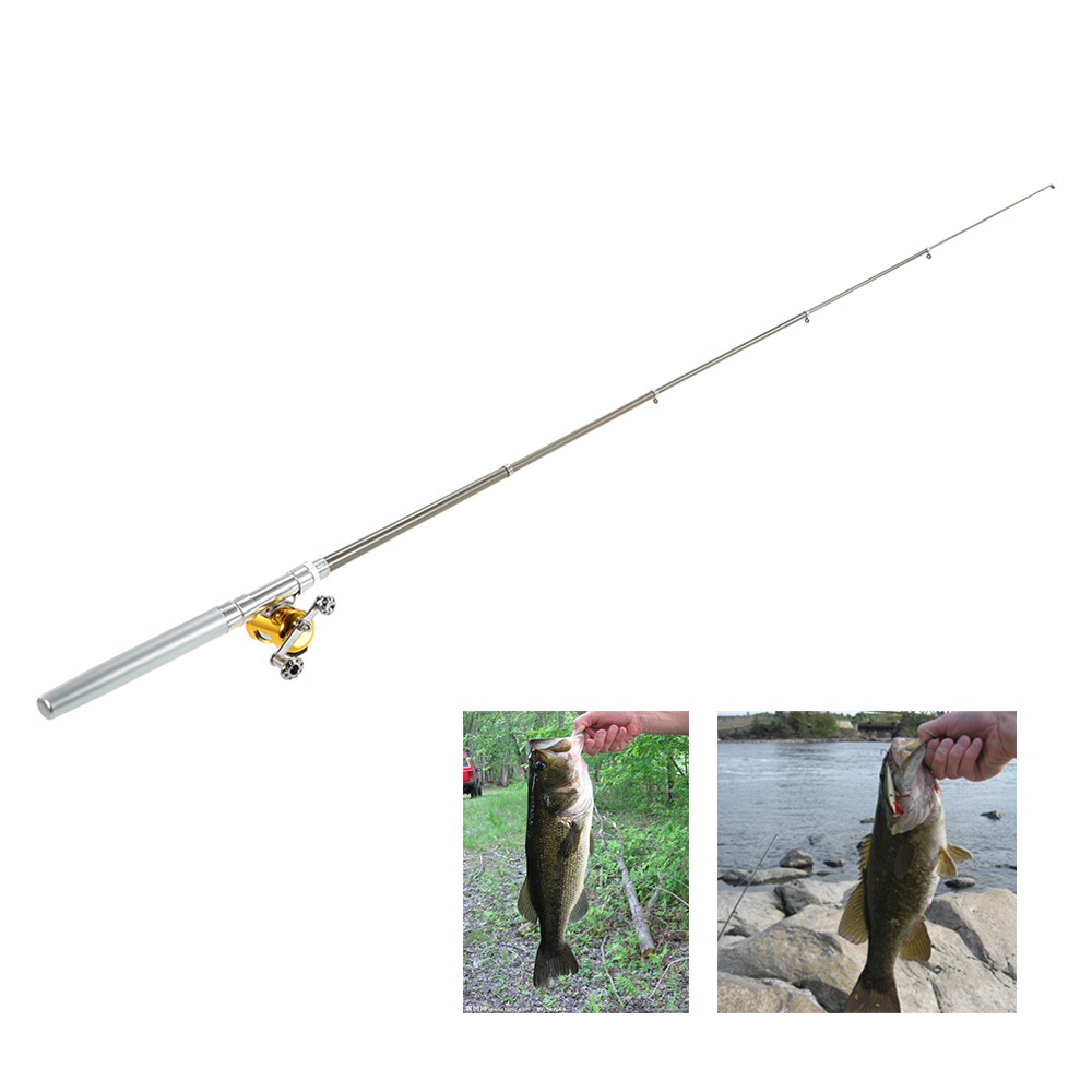 Bộ Combo Cuộn Cần Câu Cá Mini Telescopic Cầm Tay Bỏ Túi Cần Câu + Cuộn Dây Câu Cá Hợp Kim Nhôm