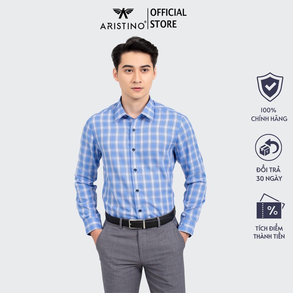 Áo sơ mi nam dài tay ARISTINO dáng Slim fit ôm vừa vặn, họa tiết kẻ ô trắng xanh lịch lãm - ALS34501