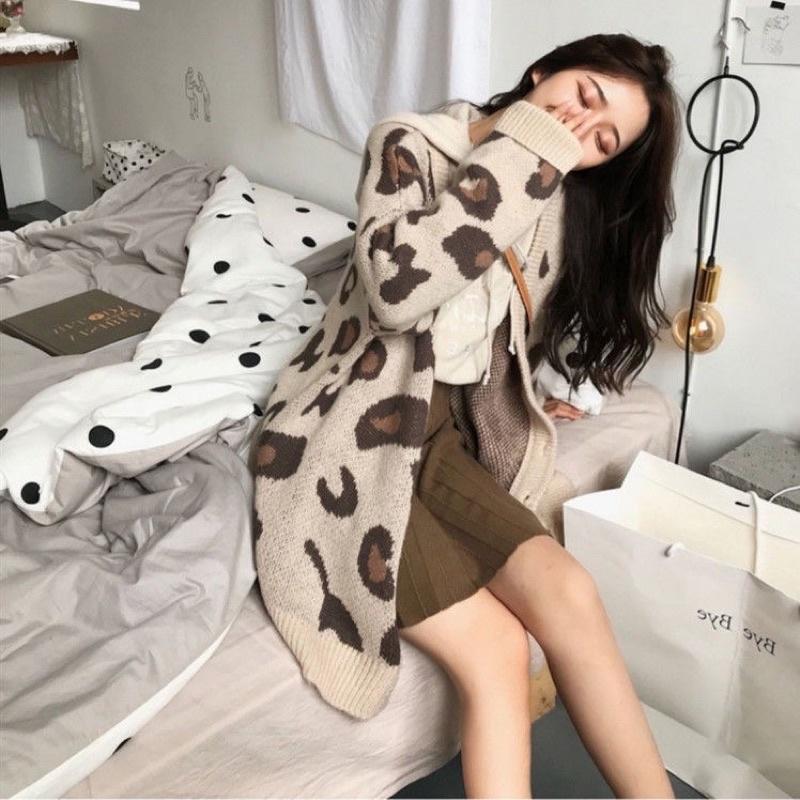 Áo Cadigan Len Hoạ Tiết Da Báo Form Thụng Siêu Xinh