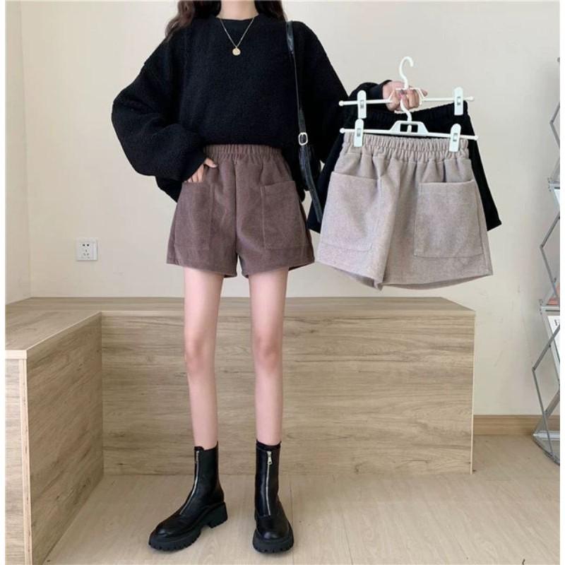 Quần short đùi dạ nữ 2 túi trước, cạp chun dày dặn