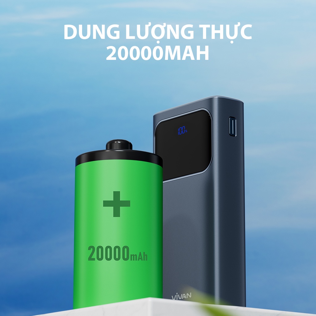 Pin Sạc Dự Phòng Sạc Nhanh VIVAN VPB-C20 20000mAh Hiển thị đèn LED  Hỗ trợ sạc nhanh PD+QC3.0 22.5W - Hàng Chính Hãng