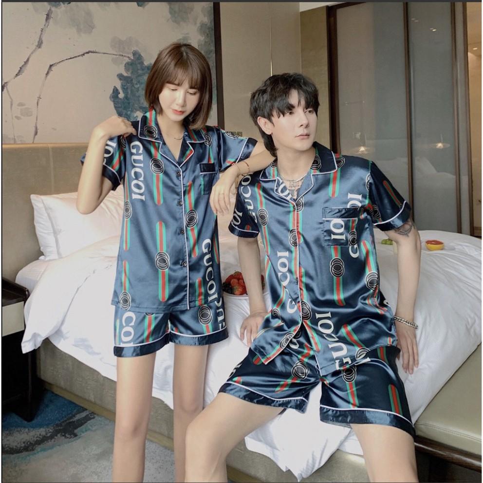 Đồ bộ Pijama cộc tay nam nữ - Đồ mặc nhà cho nam và nữ chất lụa siêu mát