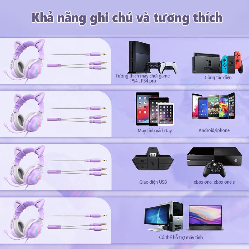 Tai nghe chơi game âm thanh nổi ngoài tai ONIKUMA X11 Tím với Mic và đèn RGB [Hàng chính hãng]