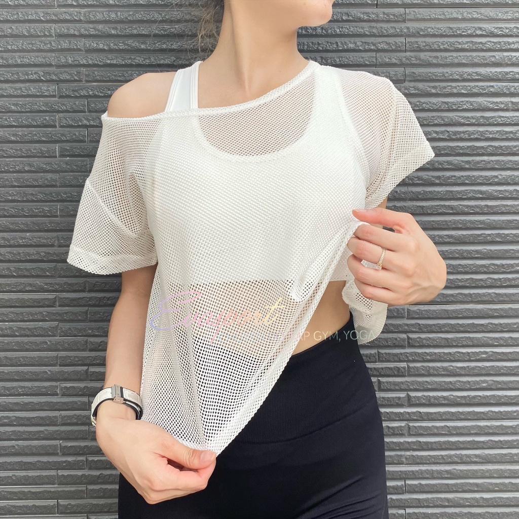 Áo lưới tập gym nữ tập yoga thể thao vải thoáng mát giặt nhanh khô hàng quảng châu mặc tôn dáng EvaSport_vn