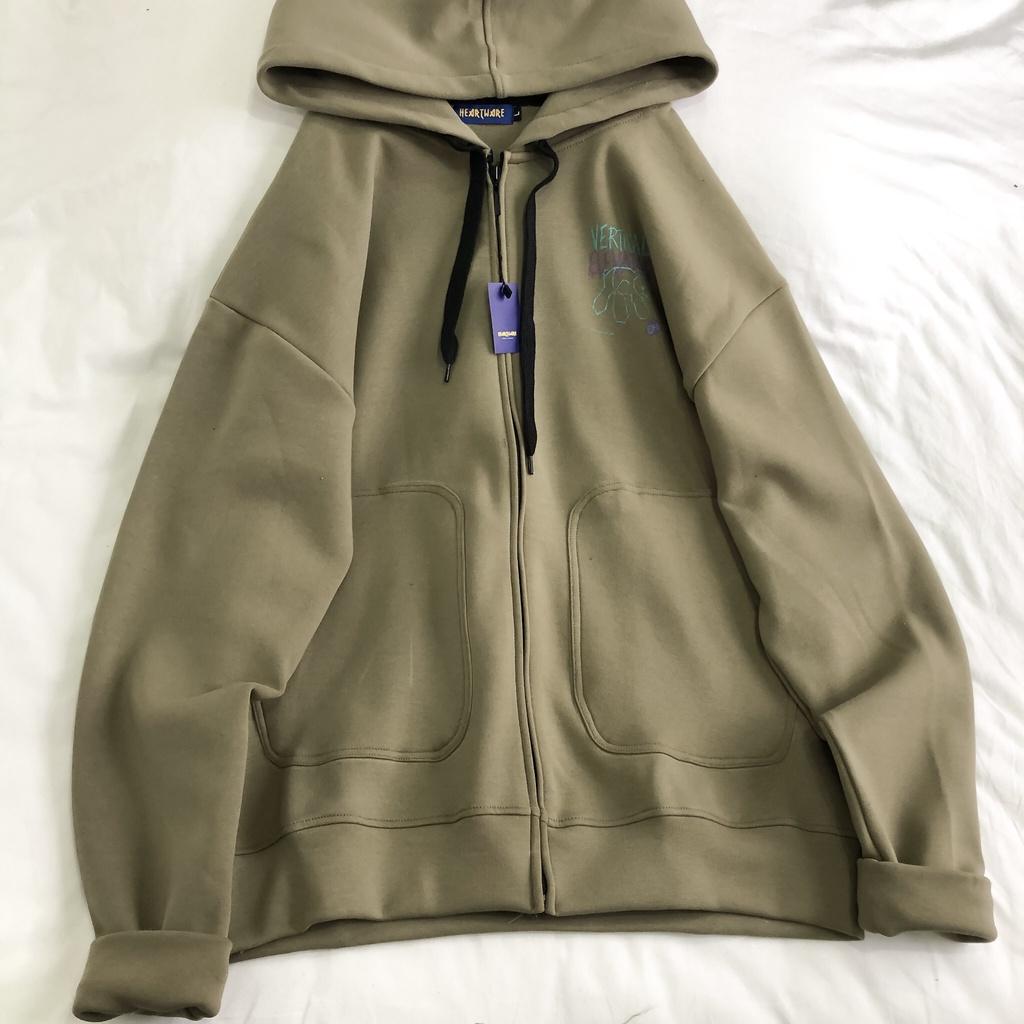 Áo Khoác nỉ lót bông MEANSTORE hoodie zip form rộng có mũ Unisex nam nữ oversize Streetwear Hàn Quốc - Vertical