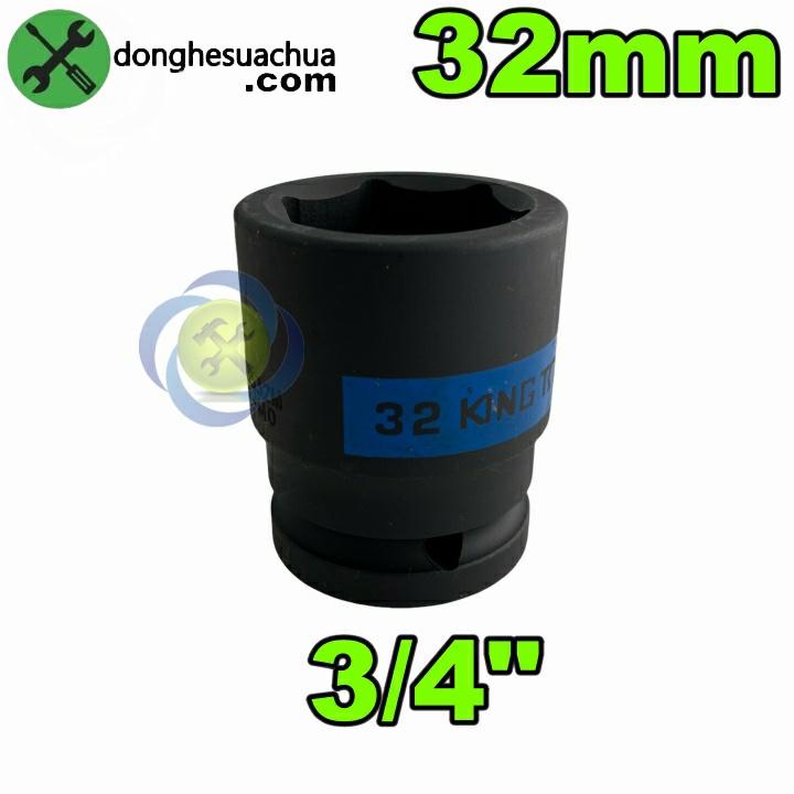 Tuýp 32mm 3/4 Kingtony 653532M loại ngắn 6 cạnh màu đen