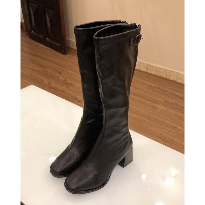 Boot cao cổ lót lông giả khóa cao 5cm