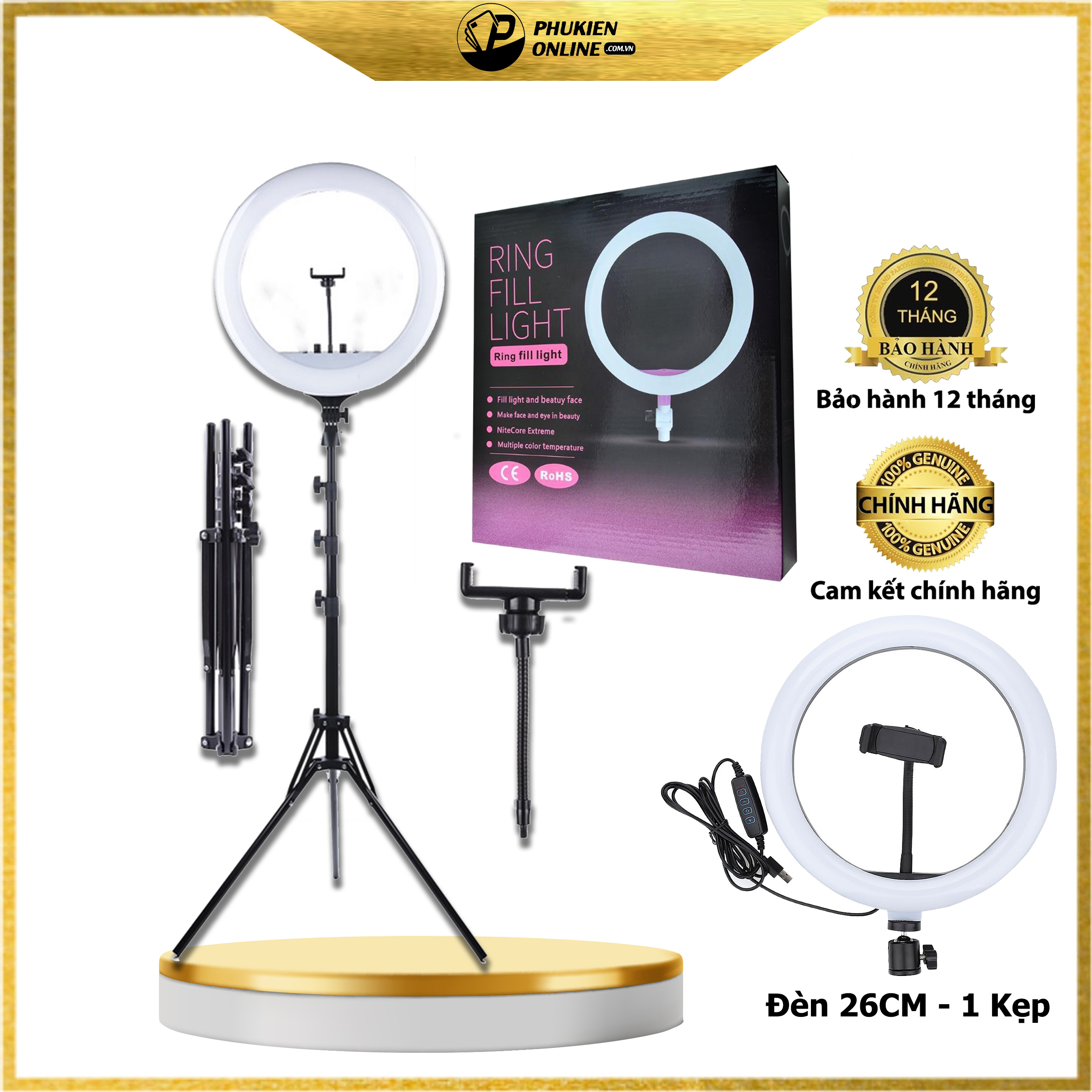 Đèn livestream Floveme cao cấp siêu sáng,  Hỗ Trợ Chụp Ảnh Make up, quay tiktok, bán hàng ,chân 2m1 ,Size 26 33 36 45 cm - Hàng chính hãng