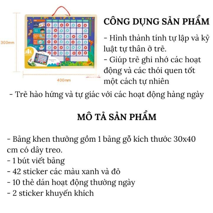 Đồ Chơi Trẻ Em, Bảng Khen Thưởng Kỷ Luật Cho Bé, Đồ Chơi Gỗ Bảng Sticker Có Nam Châm Giúp Bé Rèn Luyện Thói Quen Tốt