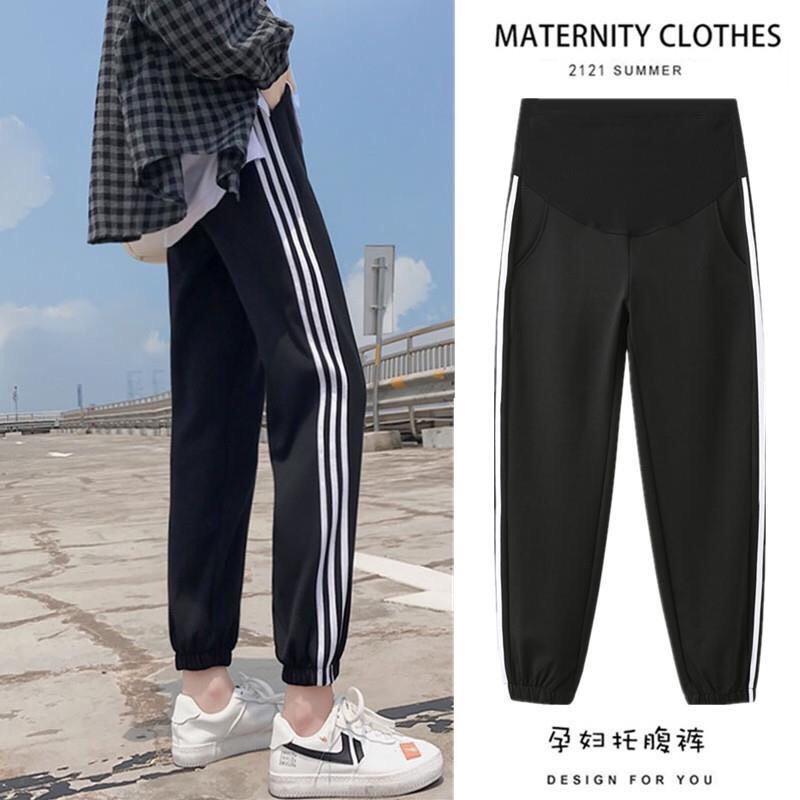 Quần bà bầu dài thu đông da cá chéo thái thể tho bo gấu ba kẻ sọc jogger thời trang cao cấp đẹp giá rẻ QBSoc