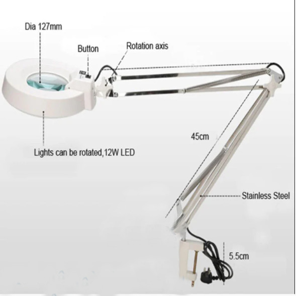 Kính lúp kẹp bàn có đèn LT-86A 10x