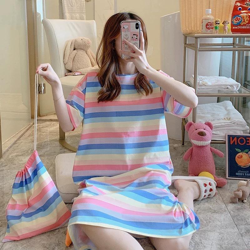 Váy Mặc Nhà, Váy Ngủ Họa Tiết Đáng Yêu, Chất Thun Cotton Mềm Mịn Diện Hè VU