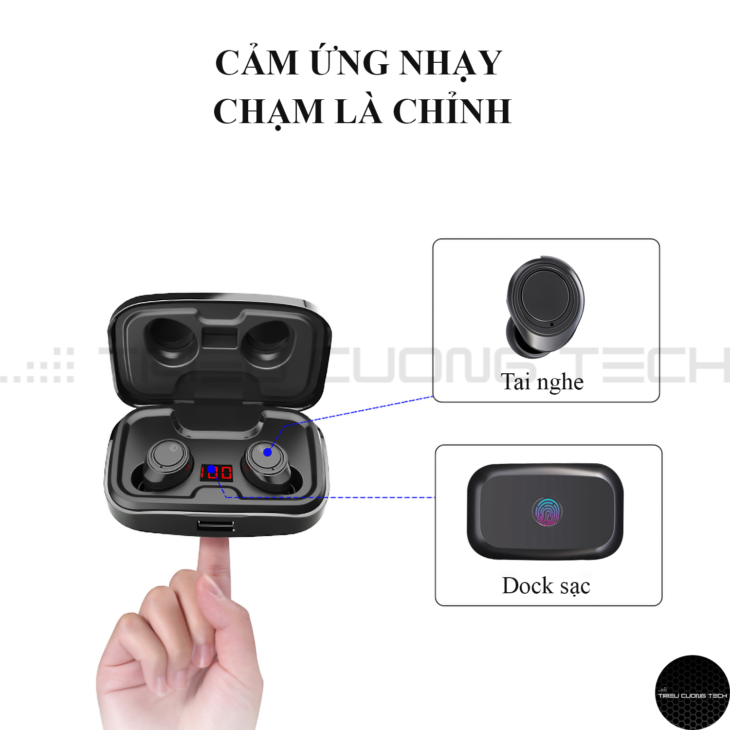 Tai Nghe Bluetooth True Wireless Cảm Ứng Không Dây TCT-HGD-X10 Dung Lượng Pin Lớn-Điều Chỉnh Âm Lượng - Hàng Chính Hãng