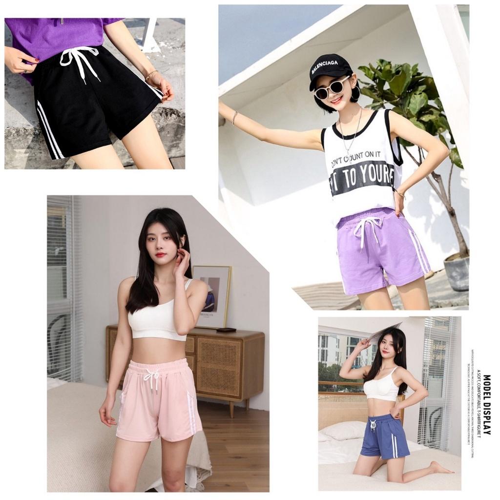 Quần Short Đùi Nữ Chạy 2 Sọc Cạp Chun Dây Rút 4 Màu Cá Tính