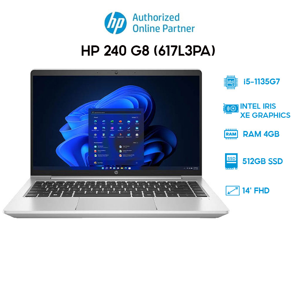 Laptop HP 240 G8 (617L3PA) (i5-1135G7 | 4GB | 512GB | Intel Iris Xe Graphics | 14' FHD | Win 11) Hàng chính hãng