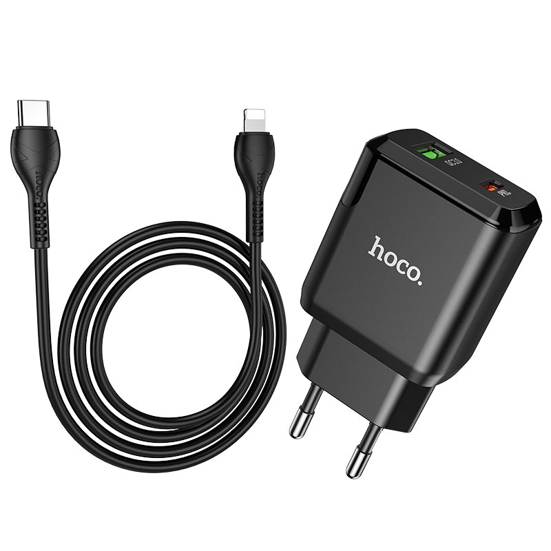 Bộ sạc nhanh  PD20W Hoco N5 chuôi tròn chân Type-C sang Lightning , Quick Chagre 3.0 kèm dây sạc 1M dành cho iPhone/iPad ( 2 màu) - Hàng chính hãng