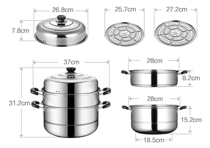 Nồi hấp Inox 3 tầng vung kín