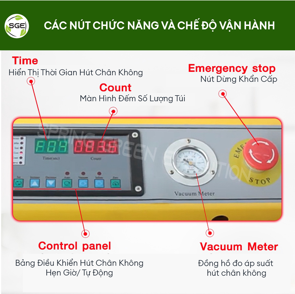 Máy ép chân không công nghiệp VC100-80. Tính năng hút chân không, thổi khí nitơ, hàn miệng túi khác nhau. Hàng chính hãng Thái Lan